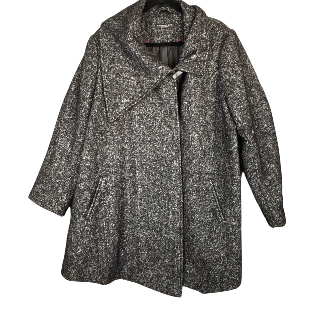 Preston & York Womens Overcoat‎ 26 Black White Tweed Asymmetrical Collar Wool